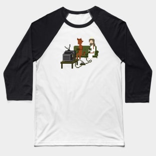 Jesus and Devil Playing Video Games Pixel Art Baseball T-Shirt